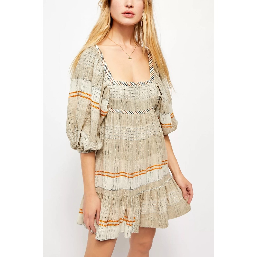 Free People All Lined Up Women's Sz S Mini Dress Striped Open Tie Back $148 - Picture 2 of 13